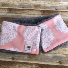 ネックウォーマー ピンク花×グレーファー