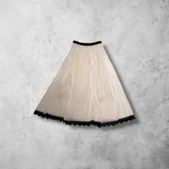 VINTAGE ロングスカート ベージュ シフォン 無地 裾レース 上品 フレア