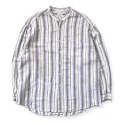 90s GAP オールドギャップ バンドカラー リネン 長袖 シャツ ストライプ