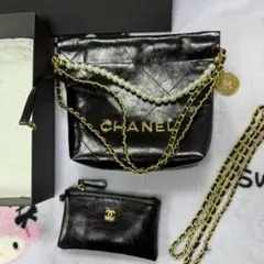 状態良好 ✨ブラック✨ cHaNeL✨ パール付き レザーショルダーバッグ