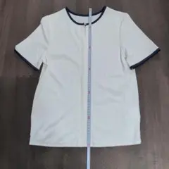 【匿名配送】バイカラー クルーネック ブラウス ホワイト