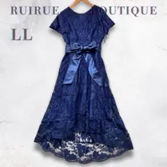 未使用タグ付 ルイルエブティック LLサイズ 豪華総レース ワンピース ネイビー
