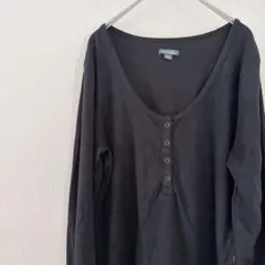美品✨【XL】 ブラック 長袖Tシャツ リブ ヘンリーネック カットソー ロンT