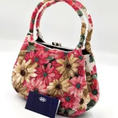 【美品 希少】ビーズバッグ 花柄 がま口 刺繍 昭和レトロ 高級◎