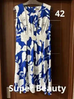 美品 Super beauty ワンピース フラワープリント ノースリーブ 42