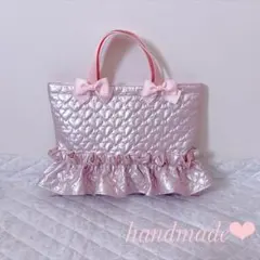 レッスンバッグ.絵本袋♡メタリックハート柄キルティング❤︎現品限り‼︎のサムネイル
