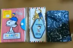 スヌーピー PEANUTS マルチカバー 刺繍キーホルダー ポーチ 3点セット
