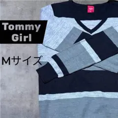【希少/Y2K】tommy girl Vネック ボーダーニット M 刺繍ロゴのサムネイル