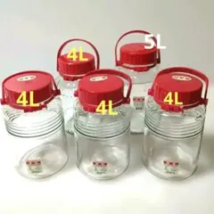 果実酒瓶 透明ガラス ５L×１個、４L×4個 計5個 まとめ売り 日本製のサムネイル