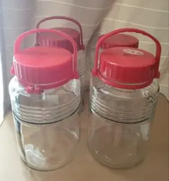 赤い蓋と持ち手付き ガラス製果実酒瓶 4L 4個セットのサムネイル