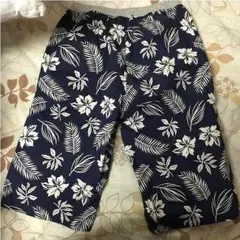 ハーフパンツ ネイビー ハイビスカス