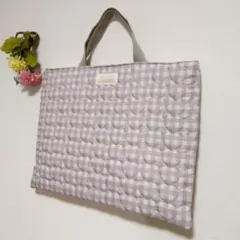 ベージュとピンクのハートキルト レッスンバック　おけいこバック