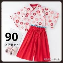 新品　着物　袴　セパレート　セットアップ　女の子　雛祭り　赤　花柄　90 e