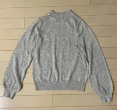 グレー 長袖ニットセーター