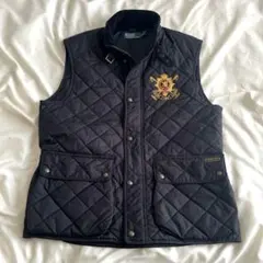 【Ralph Lauren】 黒 キルティング ベスト　コーデュロイ襟　ワッペン