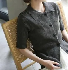 selectMOCA ハーフスリーブサマーニットカーディガン　チャコールグレー