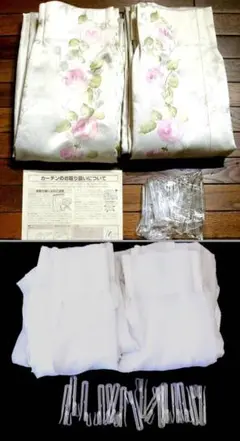 東レ 薔薇のカーテンW94×H198２枚＆レースカーテンW95×H195２枚