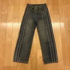 サイドフリンジワイドデニムパンツ