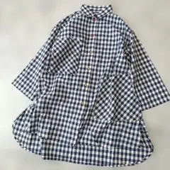 美品HAYAMABREEZE ギンガムチェック シャツワンピース 長袖 ゆったり