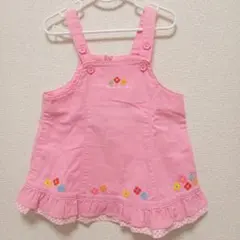 ミキハウス 80 ジャンパースカート ピンク 花柄 刺繍