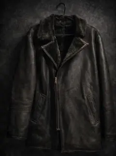 ヴィンテージ ムートン調 レザージャケット 裏ボア ダークブラウン ロング丈