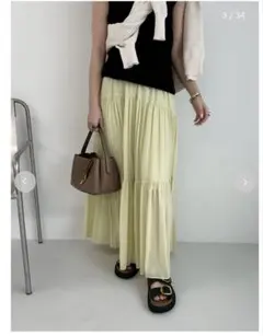 【MilaOwen】ミラオーウェン　マキシ丈ボリュームティアードスカート