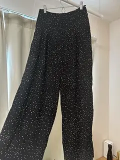 ドット柄ワイドパンツ 黒