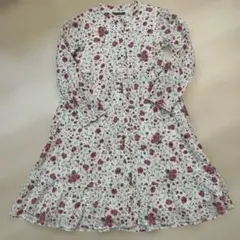 【美品130綿100%】BeBe 花柄 長袖　シャツ　ワンピース