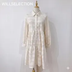 ウィルセレクション　チェック柄 シアー ミディ丈 ワンピース M ベージュ系