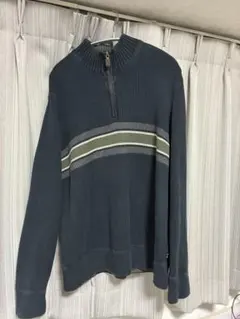 Eddie Bauer ハーフジップ コットンニット L 紺 ボーダー