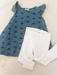 【セット売り】MARKEY’S フリル袖ワンピース＋H&M レギンス3〜4歳向け