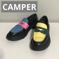 新品 CAMPER ツインズ WALDEN レザー ローファー 黒 マルチカラー