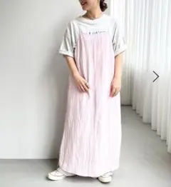 ダブルフロントワッシャーキャミワンピース　ピンク