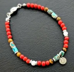 ⭐️新品⭐️血赤ホワイトハーツ 天然ターコイズ カレンシルバービーズブレスレット