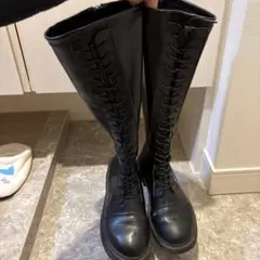 ブラック ロングブーツ 厚底 レースアップ