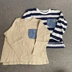 branss 長袖カットソー 120cm ベージュ・ストライプ