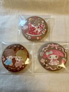 サンリオ　刺繍缶バッジ　3個セット　マイメロディ　マロンクリーム　キキララ