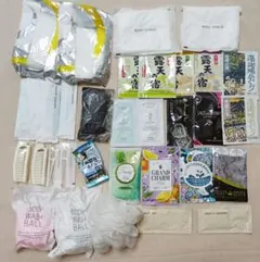 f アメニティ 入浴剤、シャンプーリンスお試し、ボディタオル、ヘアブラシ他