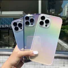 ☆オーロラケース☆iPhone12promax ホログラム サイドカラー マルチ