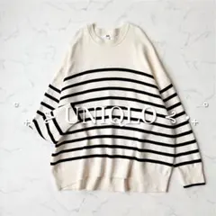 ユニクロ スムースコットンリラックスボーダークルーセーター 長袖ニット XXL