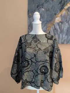 正絹　総絞り　着物リメイク　七分袖　プルオーバー　ブラウス（少し薄シミあり）