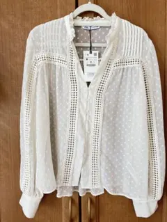 ZARA ザラ 長袖 シャツ ブラウス ホワイト レース シースルー コットン