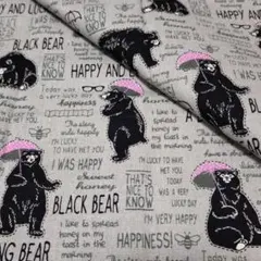 ✿★黒熊～Happy＆Lucky<キャンバス>生地 布 はぎれ[グレー]