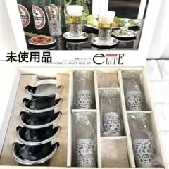 【未使用】一口ビールグラス 5客セット 昭和レトロ／コースター付き