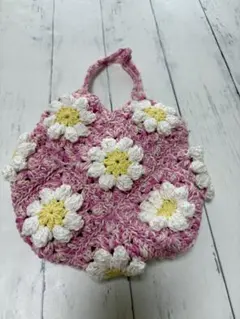 ぷっくり花モチーフ ピンク グラニーミニバッグ