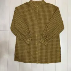 マスタードイエロー チェック柄 長袖シャツ