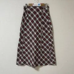 タータンチェック ロングスカート ミモレ丈 Aライン 赤緑