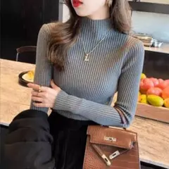 リブ編みタートルネックセーター（グレー・ホワイト）おまとめ