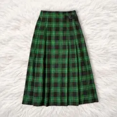 ジーユー　チェックプリーツミディスカート　グリーン　S ウエスト一部ゴム