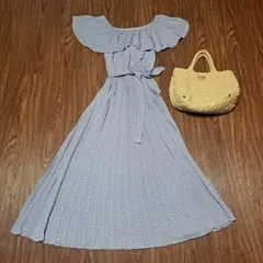 最終価格!!DHOLIC 　薄紫　ドットプリーツロングワンピース